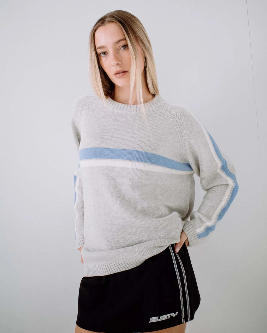 White Lines Long Sleeve Crew Knit - Image 4