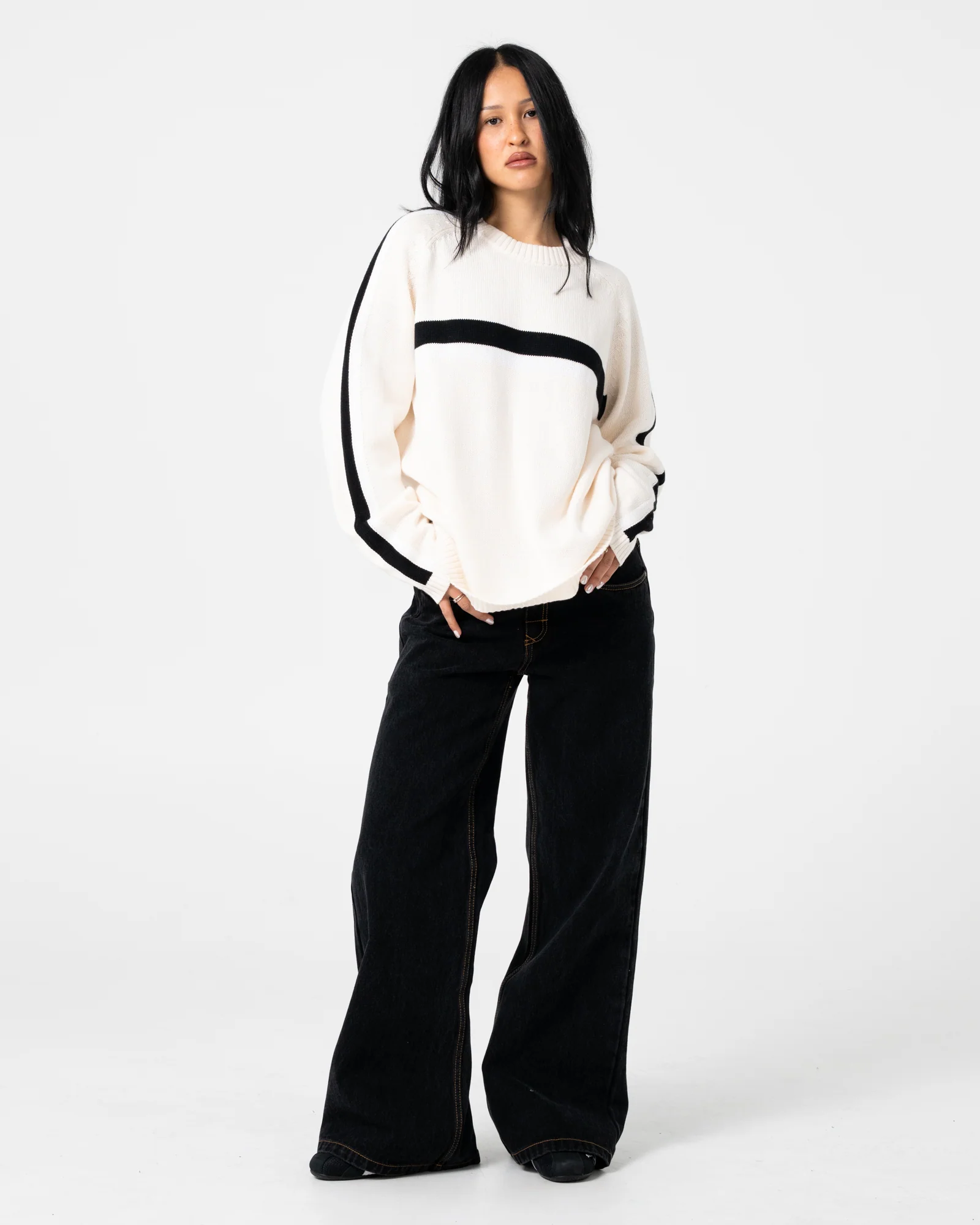 White Lines Long Sleeve Crew Knit