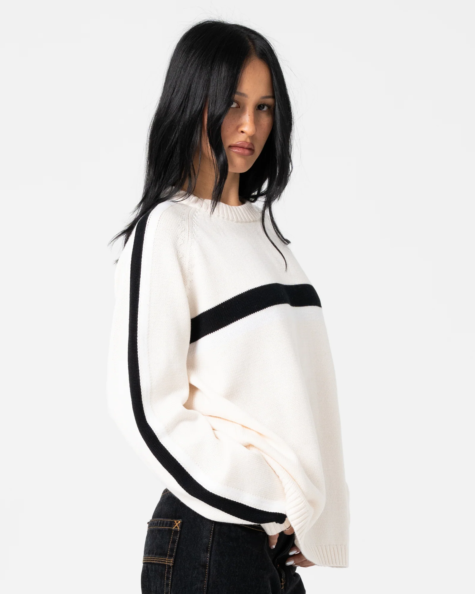 White Lines Long Sleeve Crew Knit - Image 3