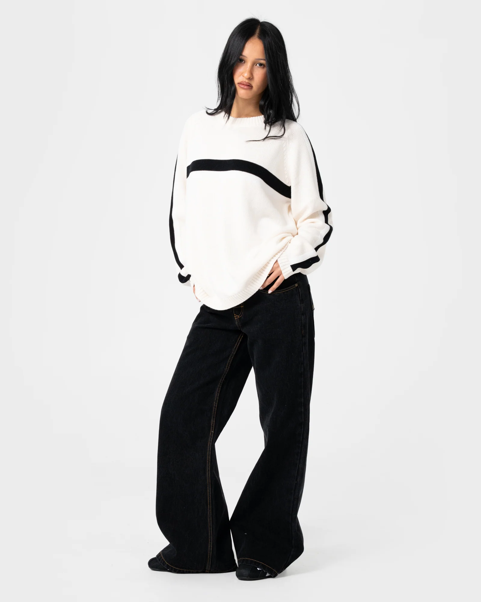 White Lines Long Sleeve Crew Knit - Image 6